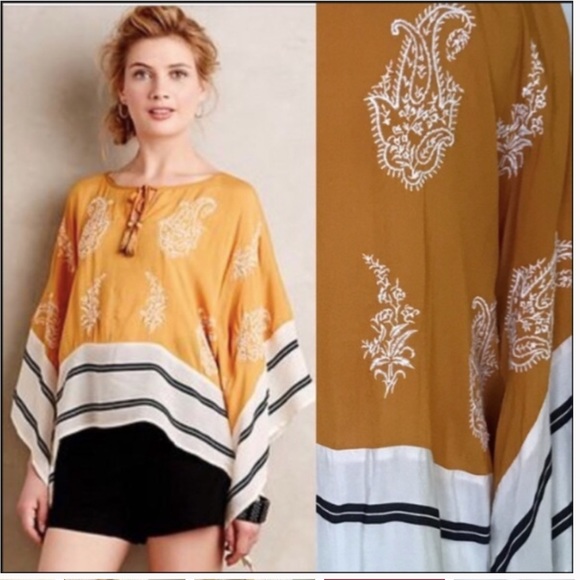 Floreat Anthropologie Mustard Embroidered Shawl - Picture 5 of 5